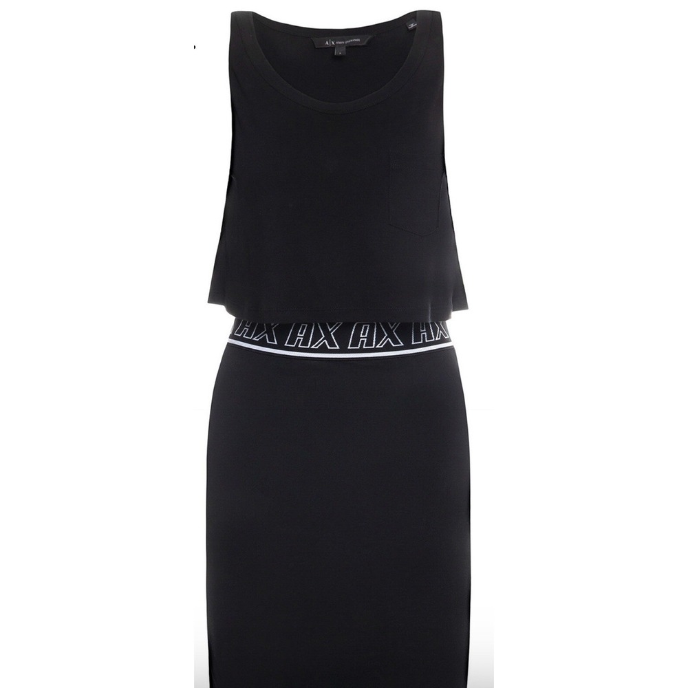 🖤 Armani Exchange Black Midi Dress – Fit & Flare Tank Style (Size S) 🖤